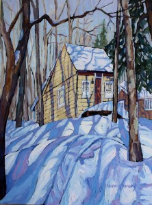 Quebec Winter House 2 completed 18 X 24 oil